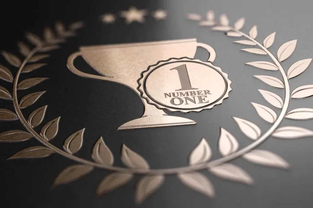 gold embossed paper w/ number 1 award